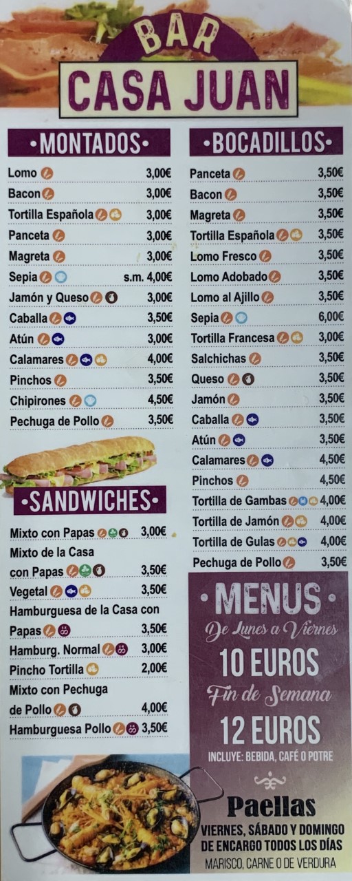 Carta de BAR CASA JUAN — página 1